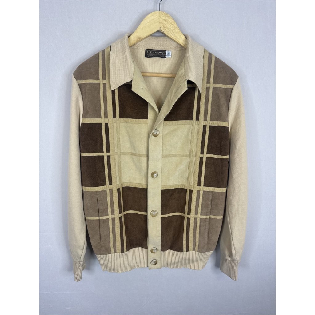 Vintage Gentry Gaucho Walking Suit Cardigan Sweater Mens M Usa Wool Faux Suede